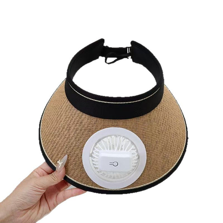 Air-cooled straw hat with detachable battery fan and elastic headband Bowlift