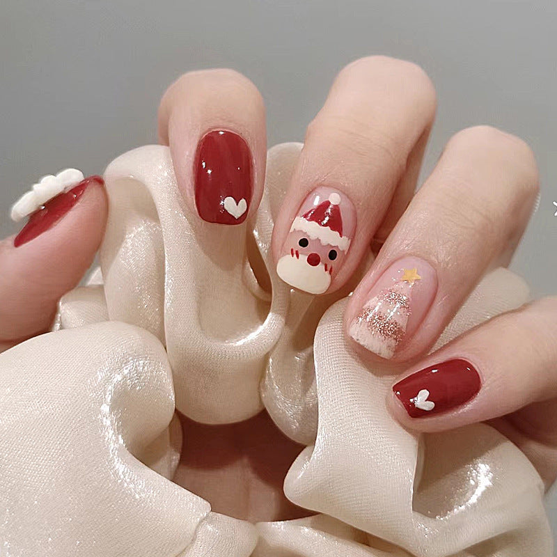 Holiday-Themed Press-On Nail Set with Fun Santa and Heart Designs Bowlift