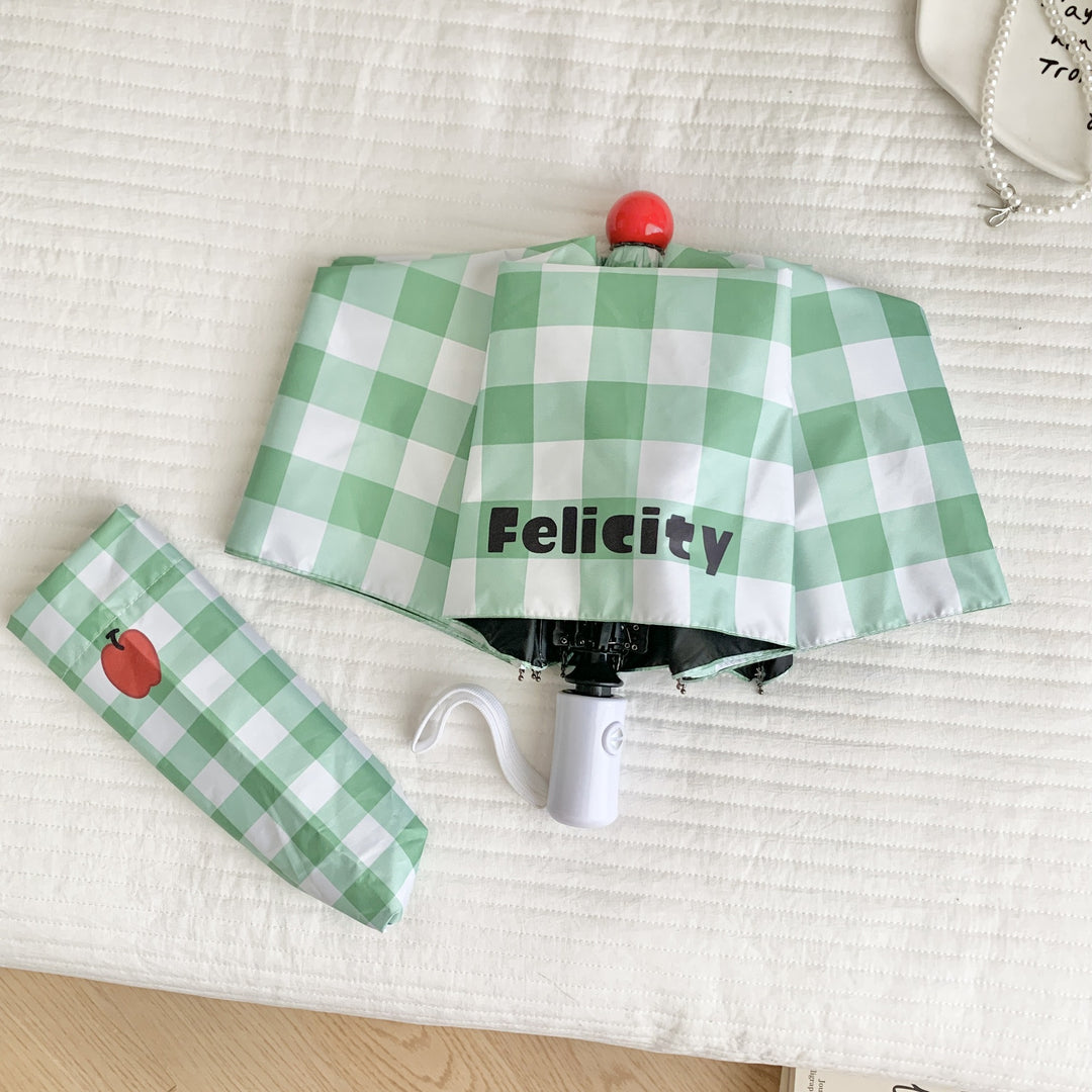 Ladies' folding umbrella in stylish check pattern with fruity motif Bowlift