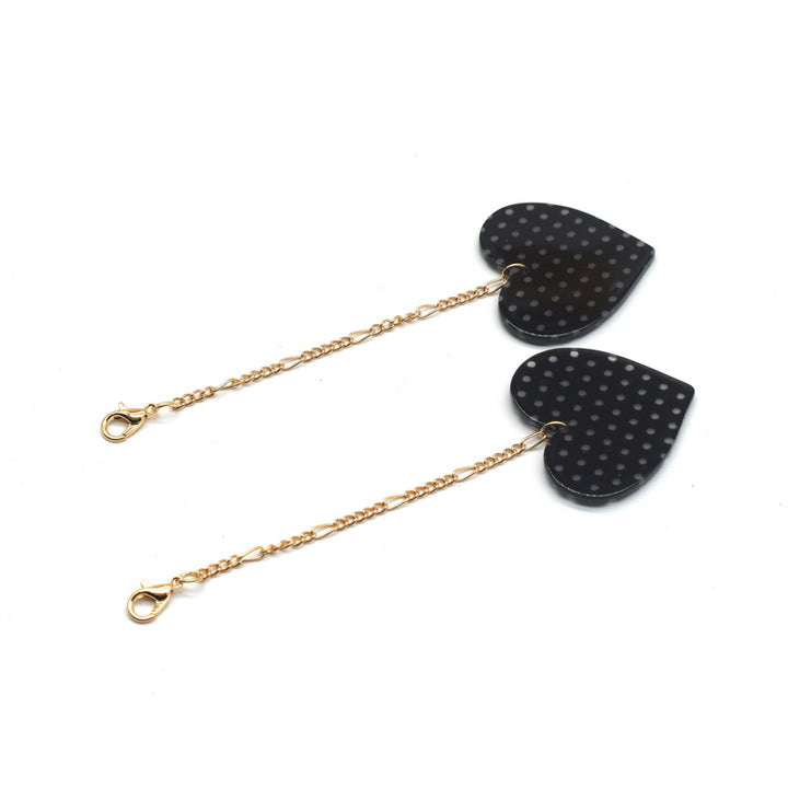 Heart-Shaped Dangle Earrings with Golden Chain Bowlift