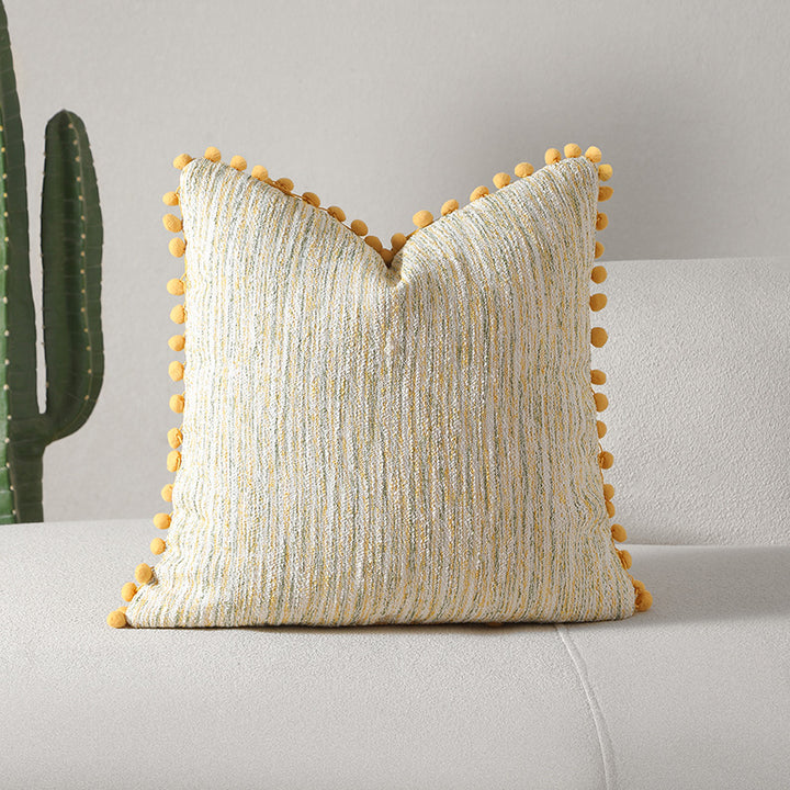 Textured Decorative Accent Pillow with Pompom Trim