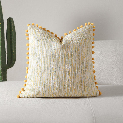 Textured Decorative Accent Pillow with Pompom Trim