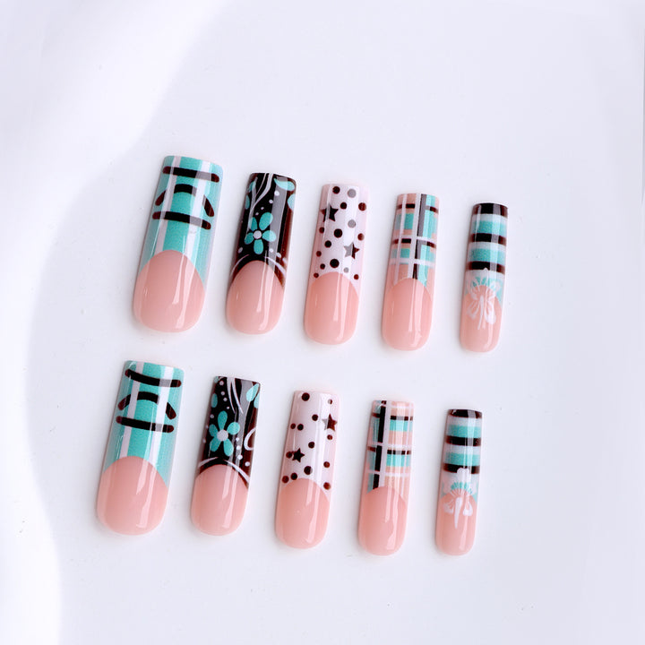 Artificial nails with creative geometric and floral design Bowlift