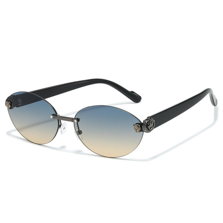 Designer Oval Frame Sunglasses with Decorative Accents Bowlift