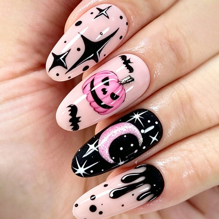 Creative Nail Art Set with Halloween Motif and Charming Designs Bowlift