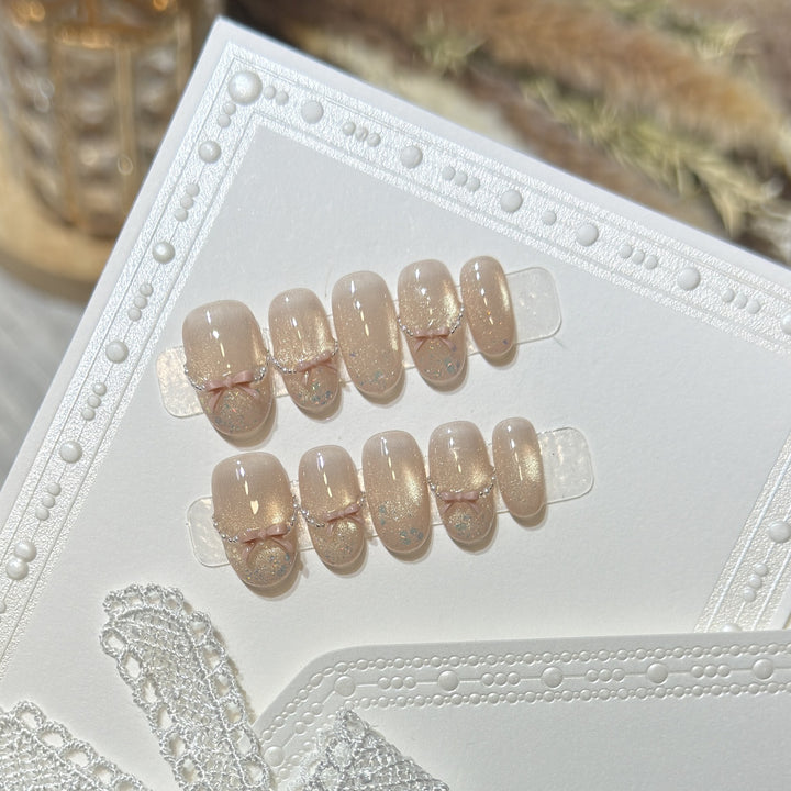 Press-On Nail Art Set with Elegant Bow Accents Bowlift