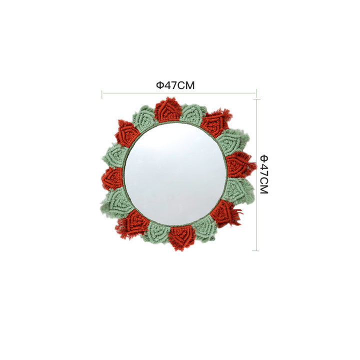 Wall mirror with decorative macrame frame