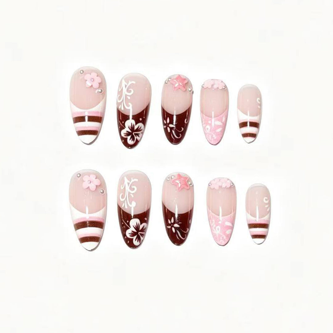 Artistic Floral Press-On Nail Tips Bowlift