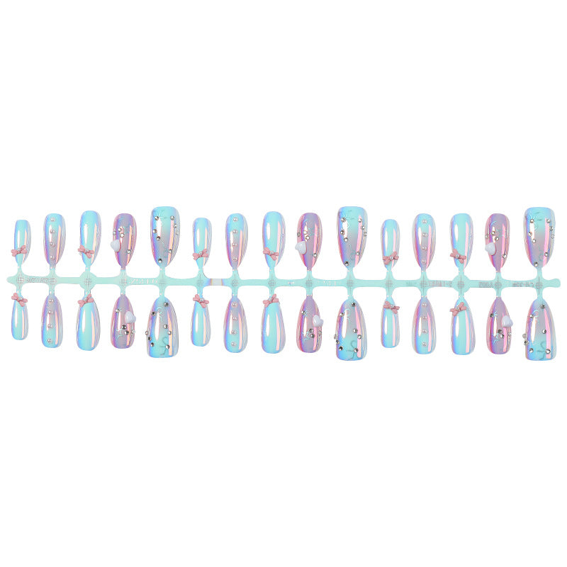 Decorative Press-On Nail Set with Elegant Bow and Gem Accents Bowlift