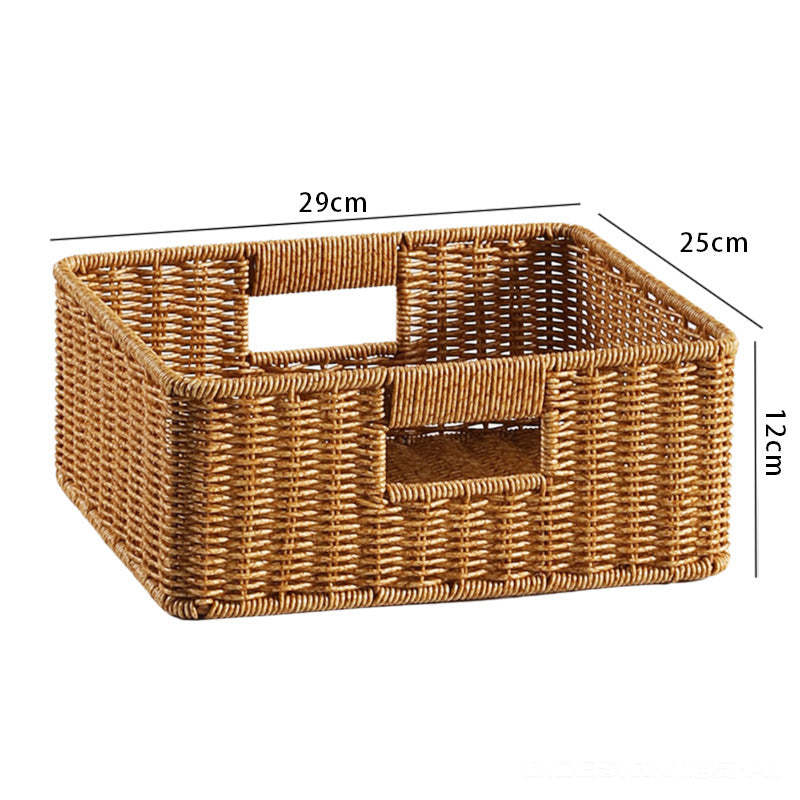 Handwoven Rectangular Storage Basket with Cut-Out Handles Bowlift