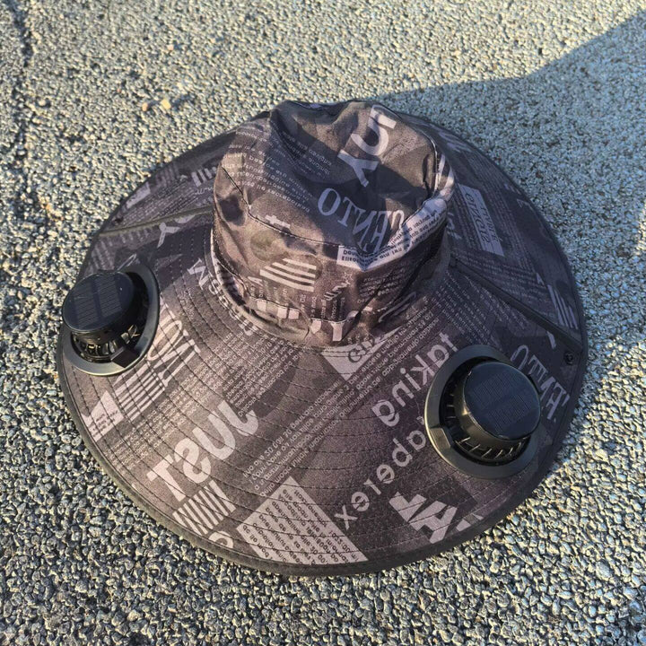 Ventilated sun hat with integrated solar fans and wide brim Bowlift