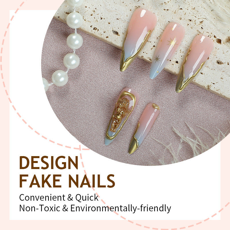Artificial Nail Set with delicate golden accents and glitter motifs Bowlift