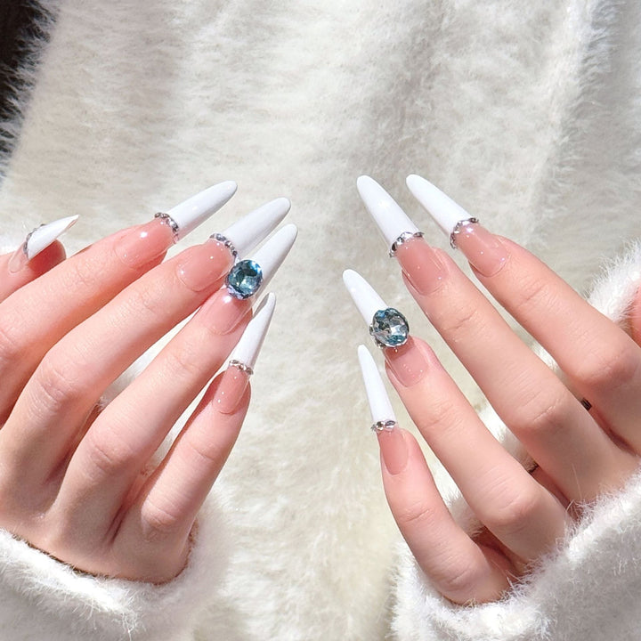 Luxury Rhinestone-Accented Stiletto Press-On Nail Art Bowlift