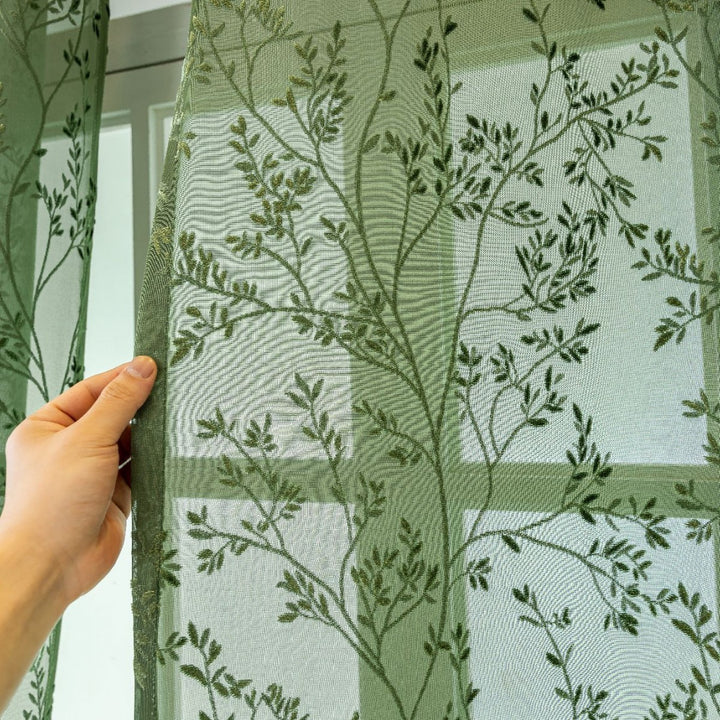 WoFloral Embroidered Sheer Curtain Bowlift