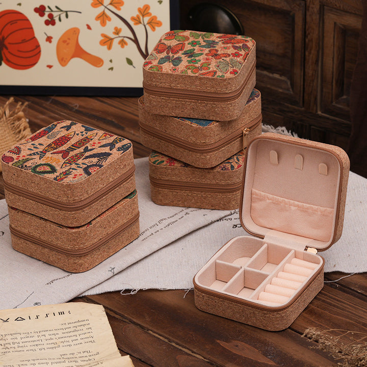 Compact Floral Cork Jewelry Travel Organizer Case Bowlift
