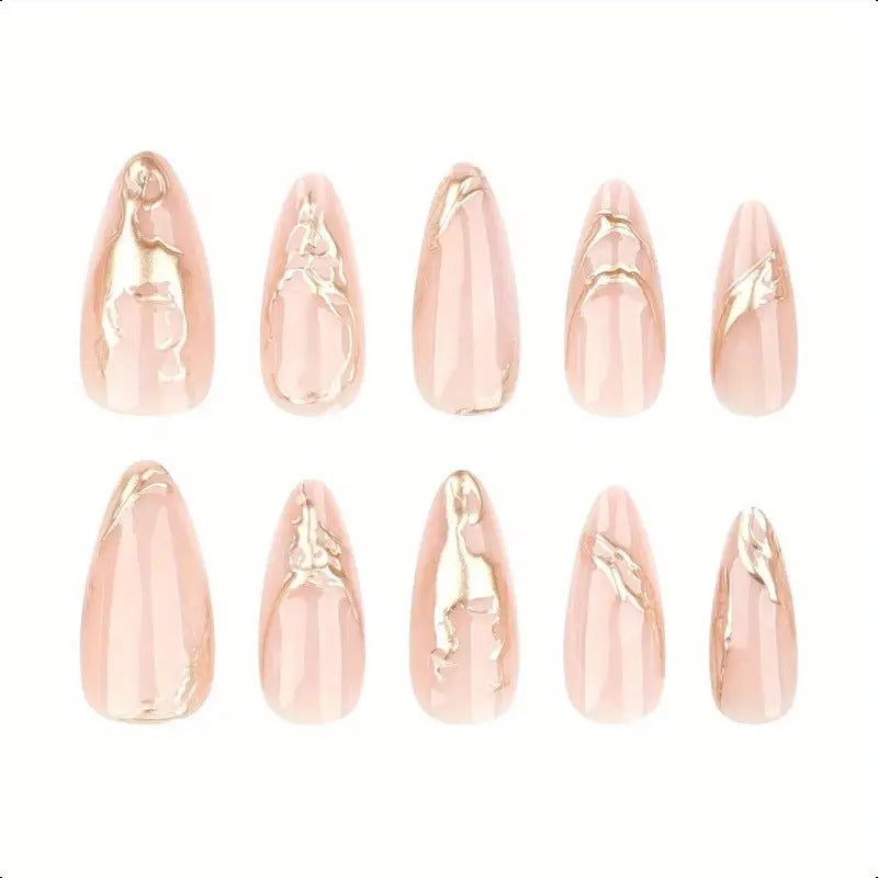 Elegant Stiletto Nail Enhancements with Gold Accent Details Bowlift