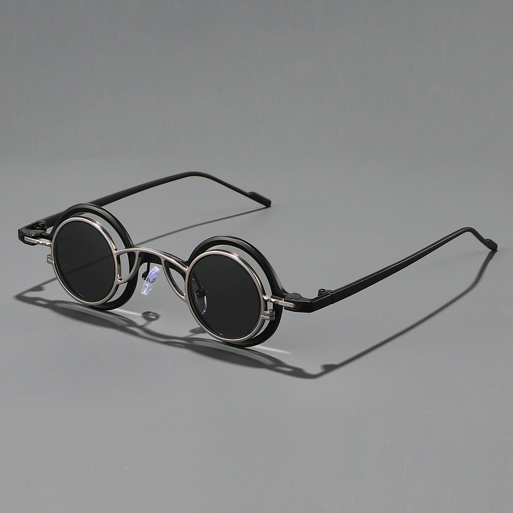 Women's Retro Round Sunglasses with Double Frame Bowlift