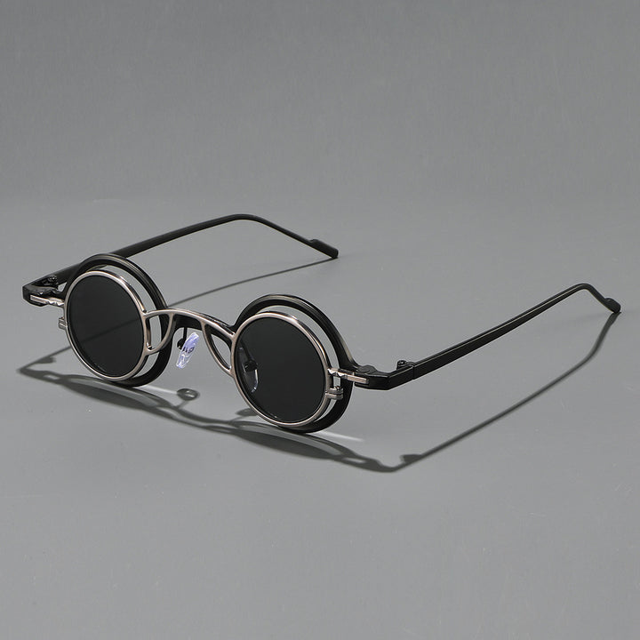 Women's Retro Round Sunglasses with Double Frame Bowlift