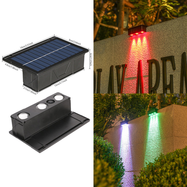 Outdoor Solar RGB Dual-Beam Wall Light With Integrated Photovoltaic Panel And Weather-Resistant Mounting Base Bowlift