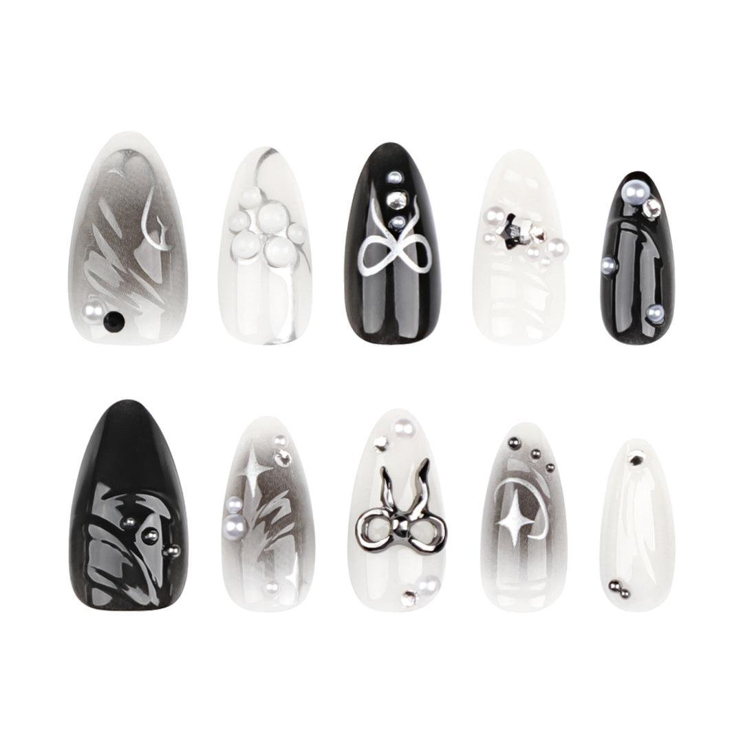 Elegant artificial nails with modern design and glitter accents Bowlift