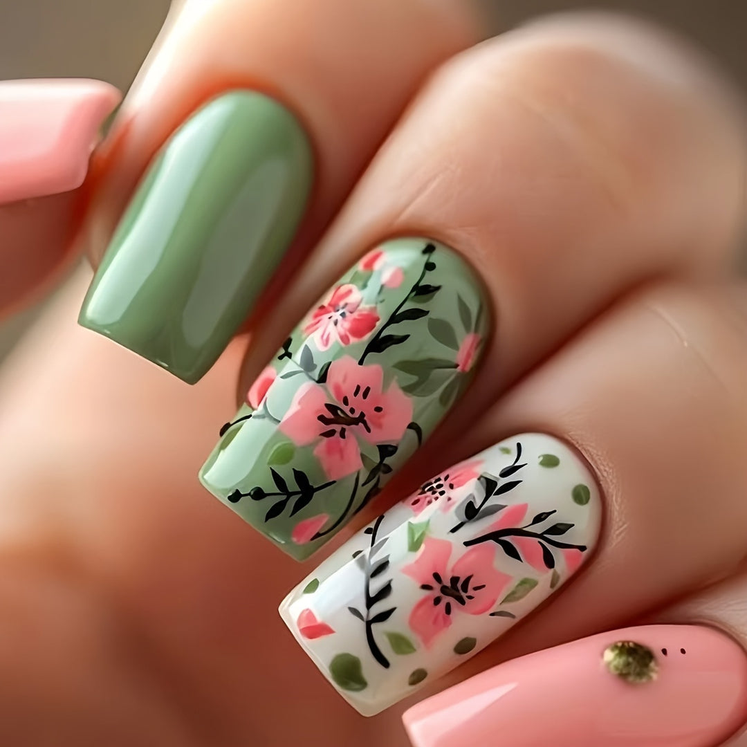 Botanical Floral Press-On Nail Art Bowlift