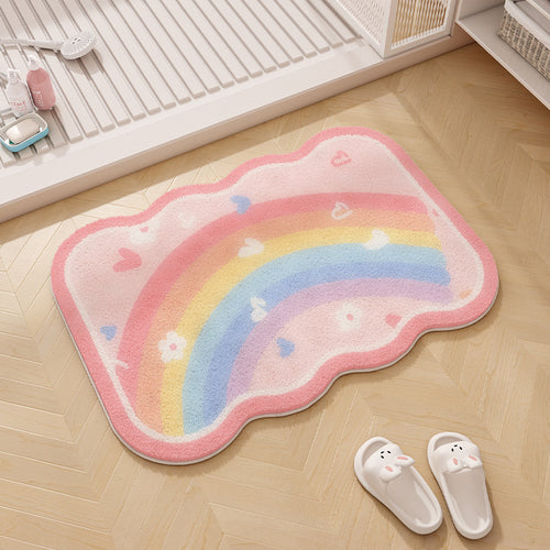 Rainbow-Themed Plush Memory Foam Bath Mat
