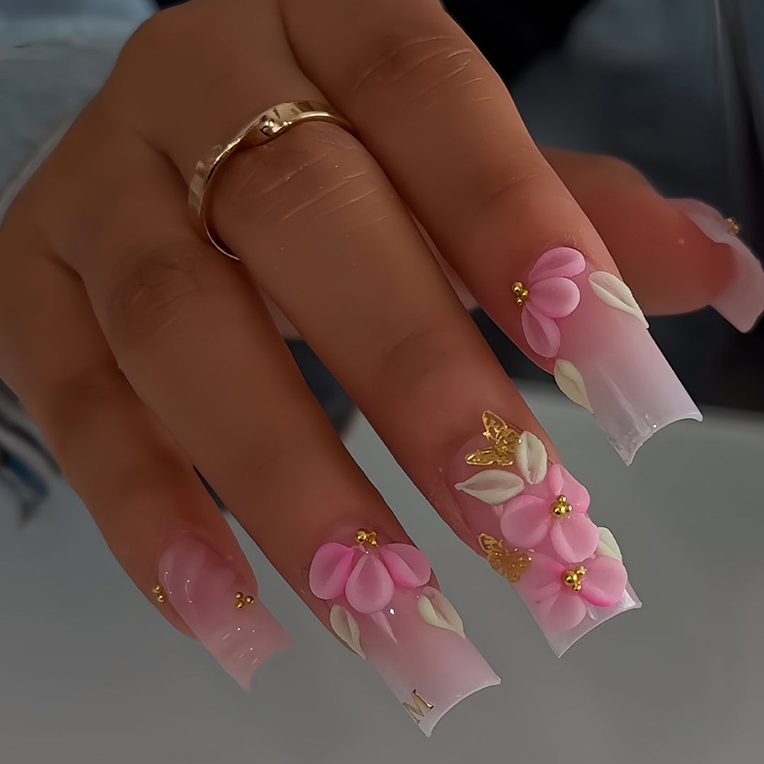 Floral Art Acrylic Nail Enhancements Bowlift