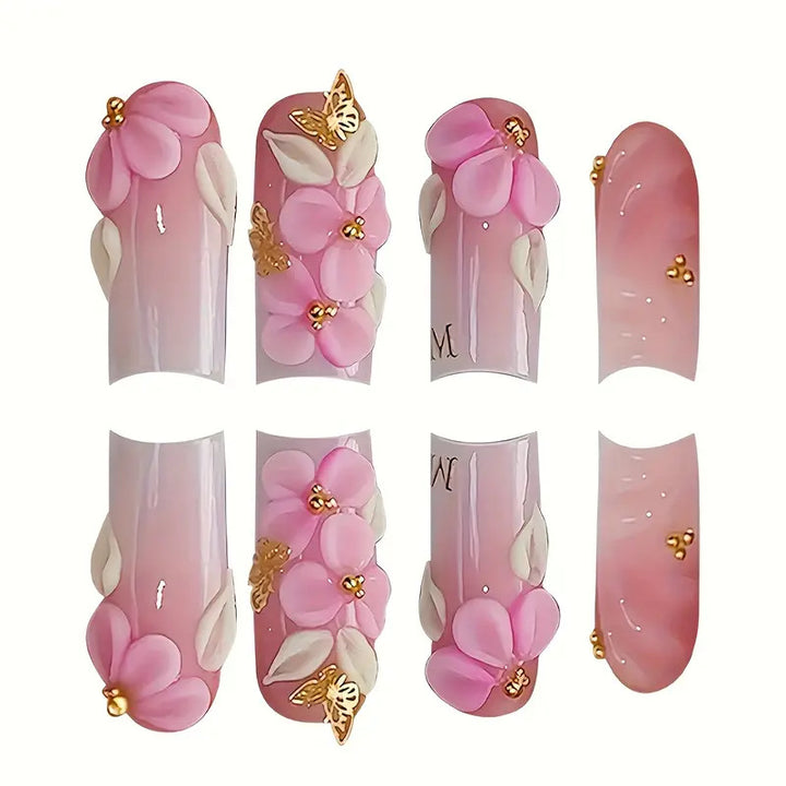 Floral-Accent Press-On Nail Art Bowlift