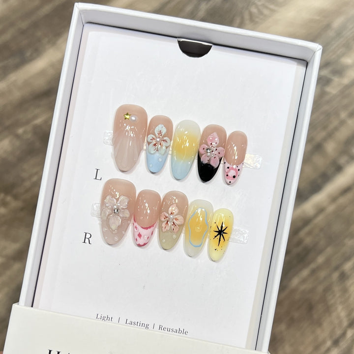 Decorative Floral Stiletto Press-On Nail Set Bowlift
