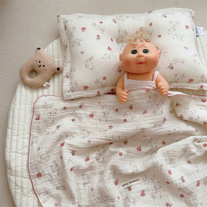 Unisex Cozy Muslin Blanket with Cute Rabbit Design Bowlift