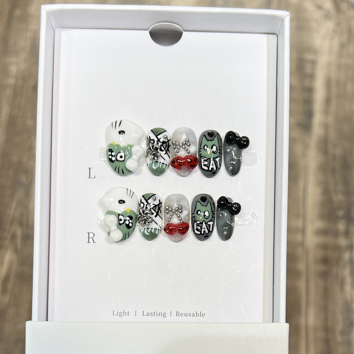 Playful Character Design Press-On Nail Art Set Bowlift