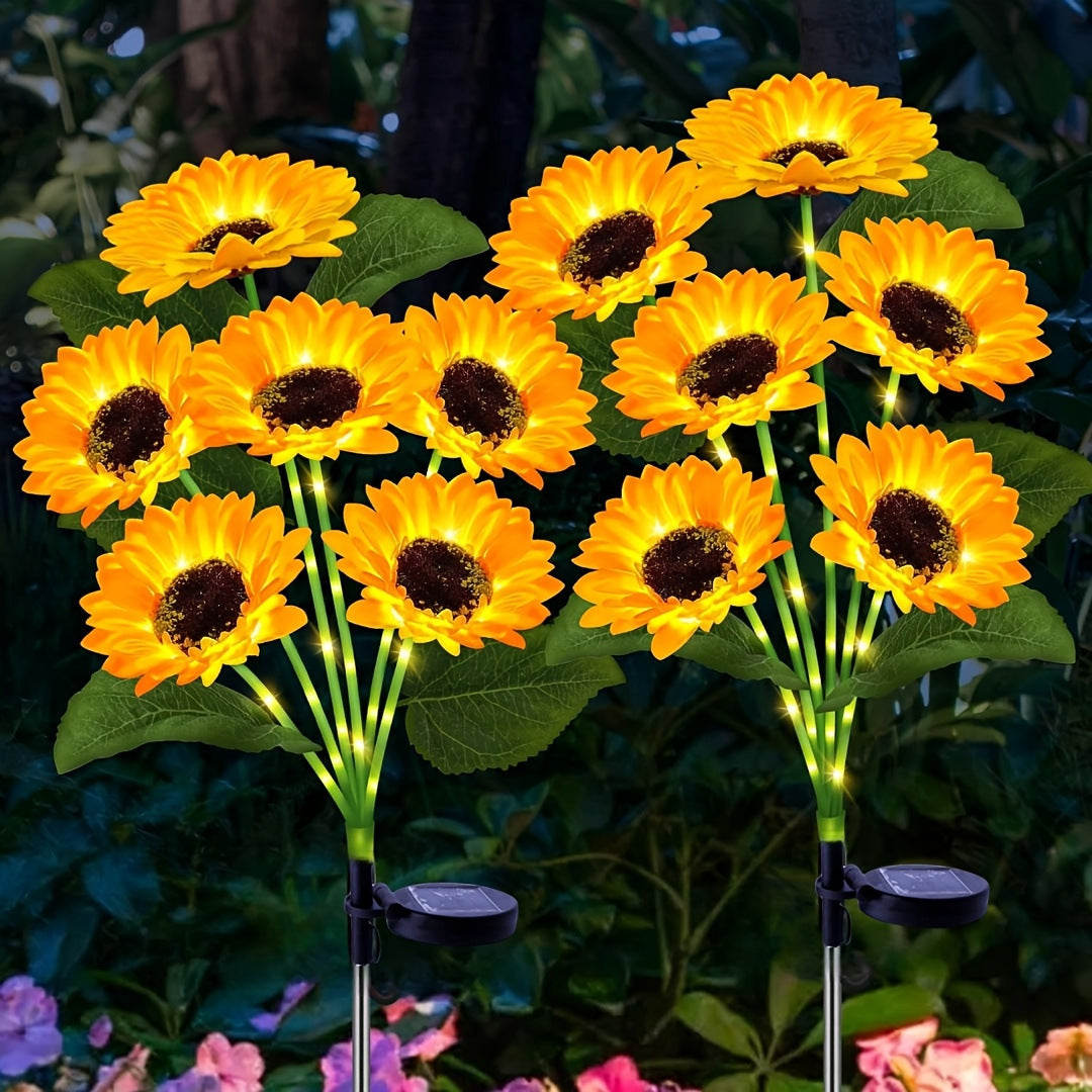Solar-Powered Decorative Sunflower Garden Stake With Multi-Bloom LED Waterproof Panel Bowlift
