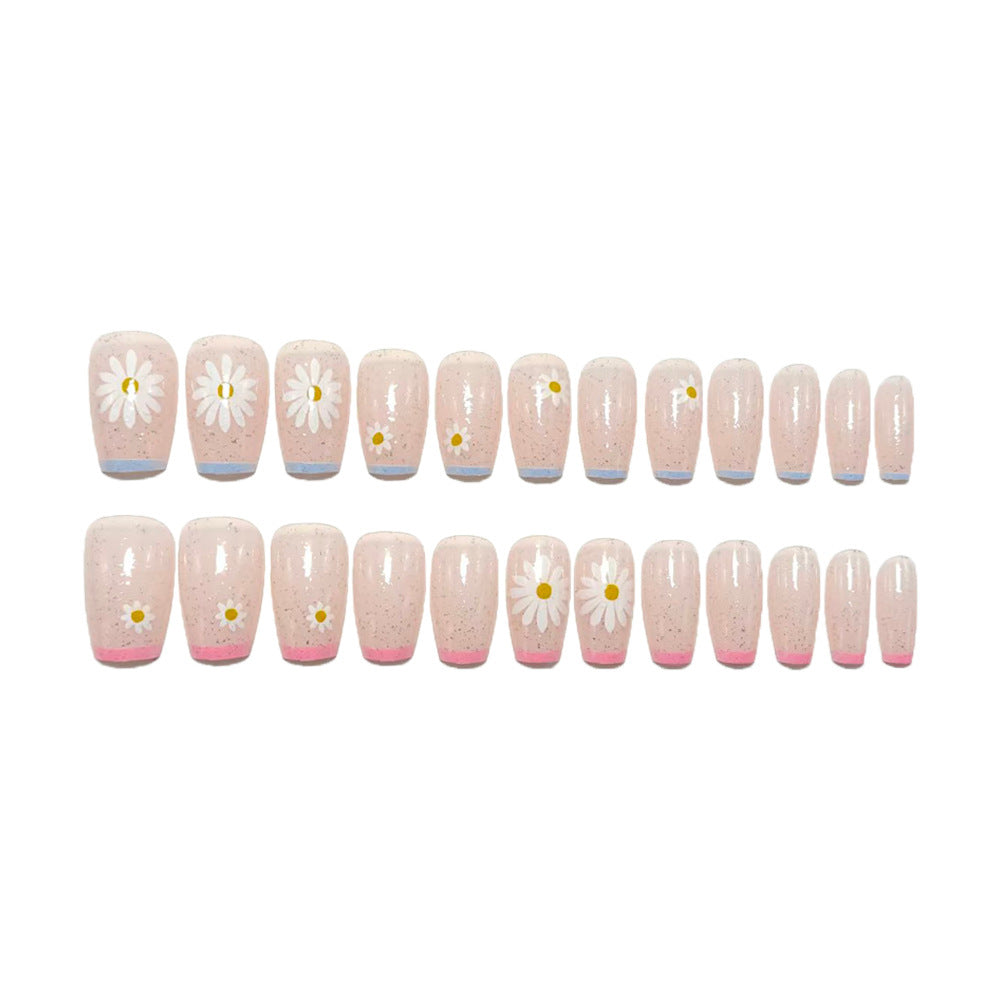 Artificial nails with delicate floral patterns and glitter effect Bowlift
