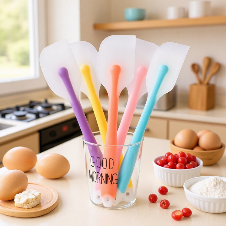 Heat-Resistant Long-Handle Silicone Spatula Scraper with Flexible Rounded Head Bowlift