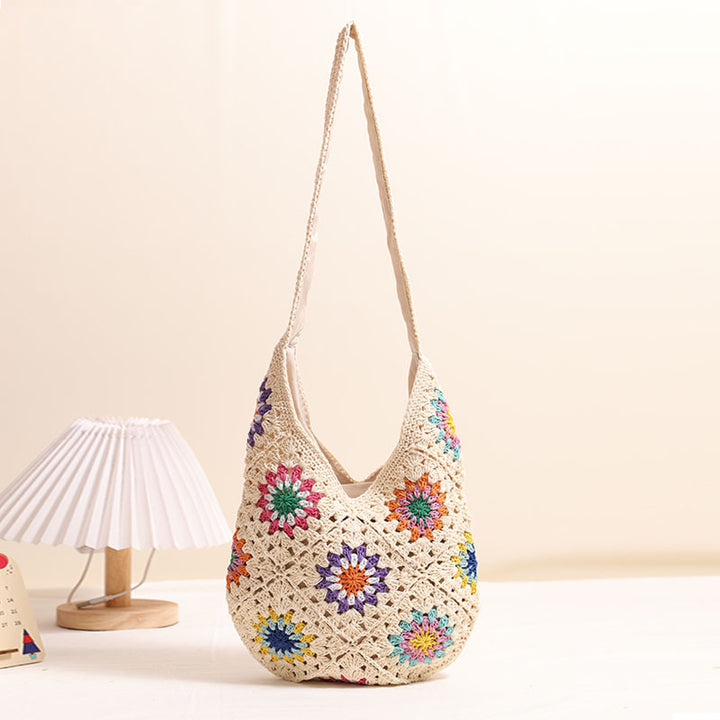 Handmade Crocheted Bag with Colorful Flower Design Bowlift