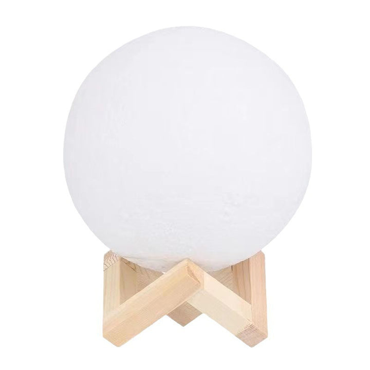 3D Lunar Texture LED Orb Night Lamp with Wooden Geometric Stand Bowlift