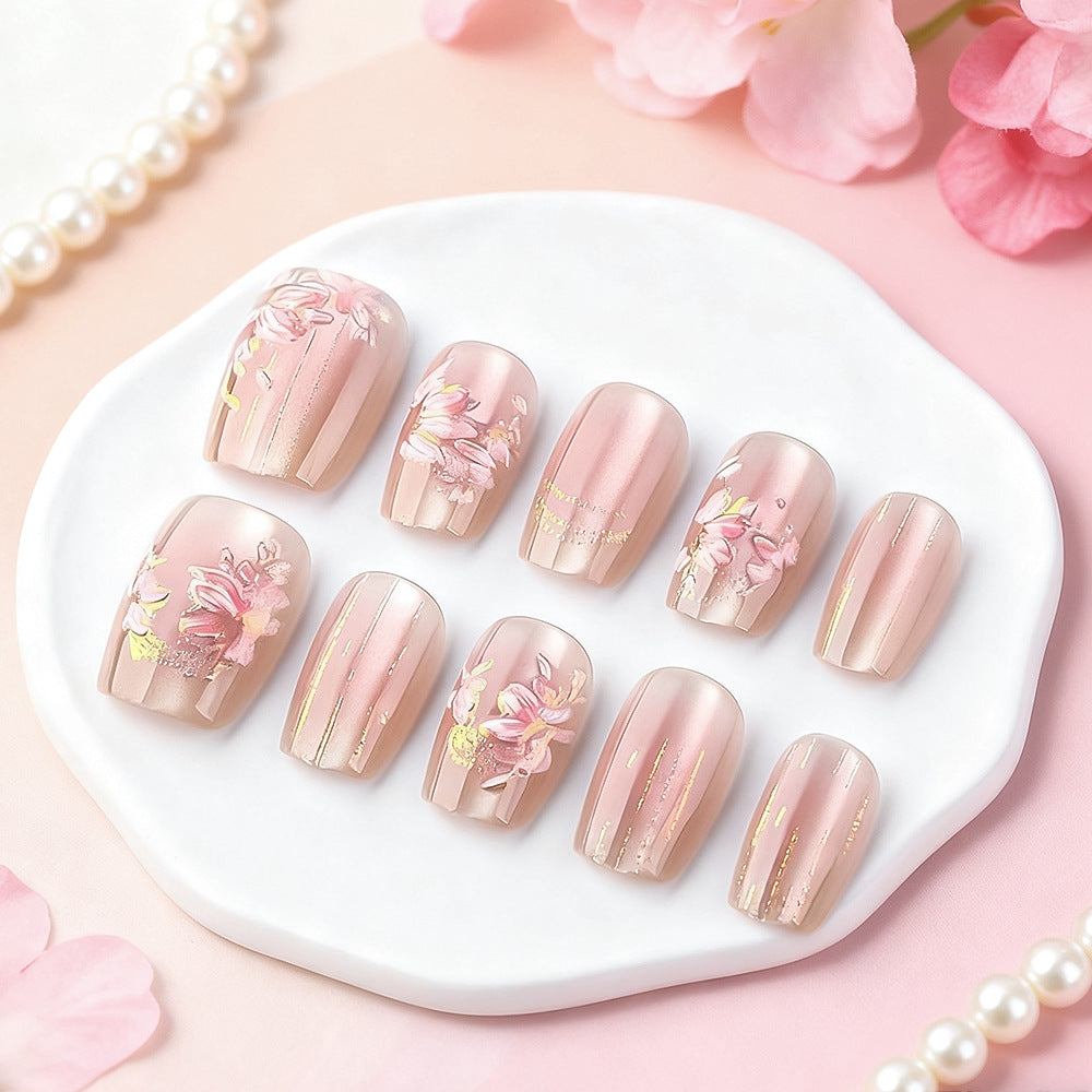 Floral Decorative Press-On Nail Set Bowlift 1787543207