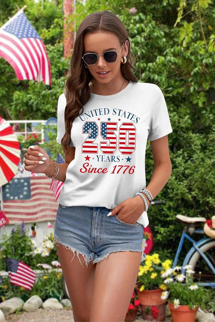 Unisex nan Patriotic semiquincentennial graphic cotton tee with distressed American flag and We the People print Bowlift