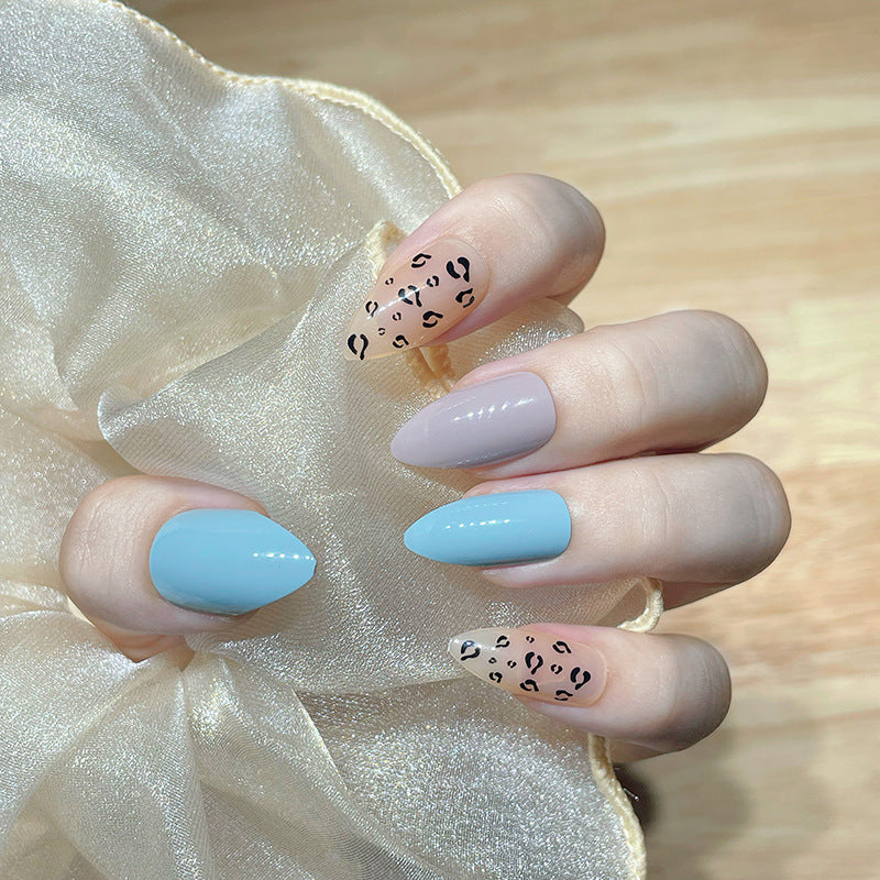 Stylish Long Press-On Nail Set with Abstract Leopard Design Bowlift