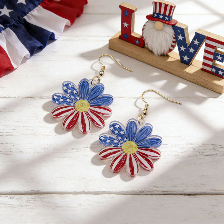 Women's nan patriotic bow dangle acrylic earrings with gold plated hooks and lightweight charm Bowlift