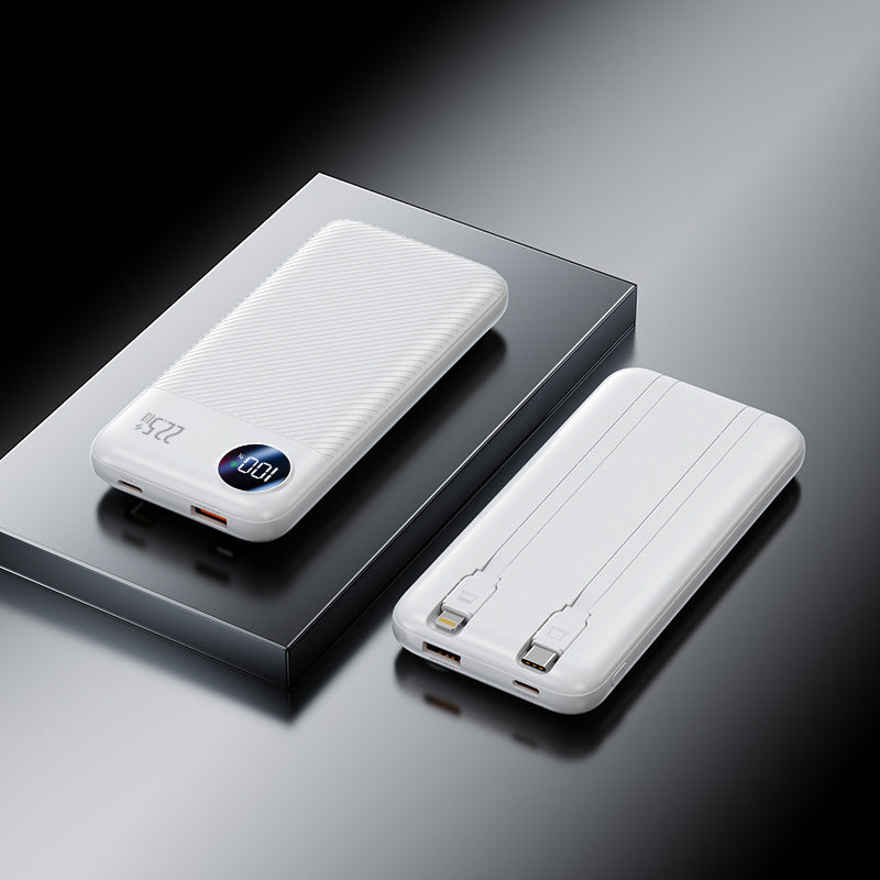 Portable power bank with integrated charging cable and digital charge level display Bowlift