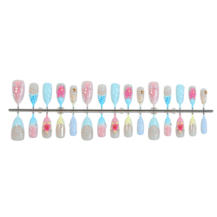 Artificial Nail Set with Eye-Catching Shell and Flower Designs Bowlift