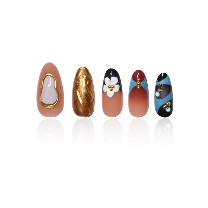 Artistic 3D Floral Press-On Nail Design Bowlift