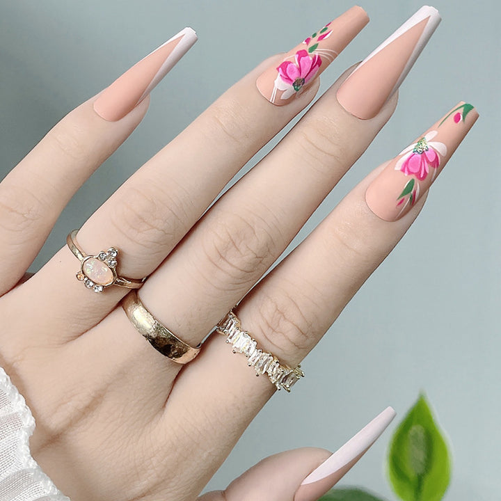 Floral Art Long Stiletto Press-On Nails Bowlift