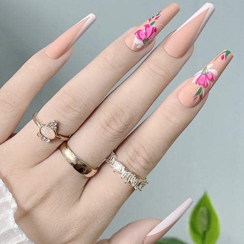 Floral Art Long Stiletto Press-On Nails Bowlift