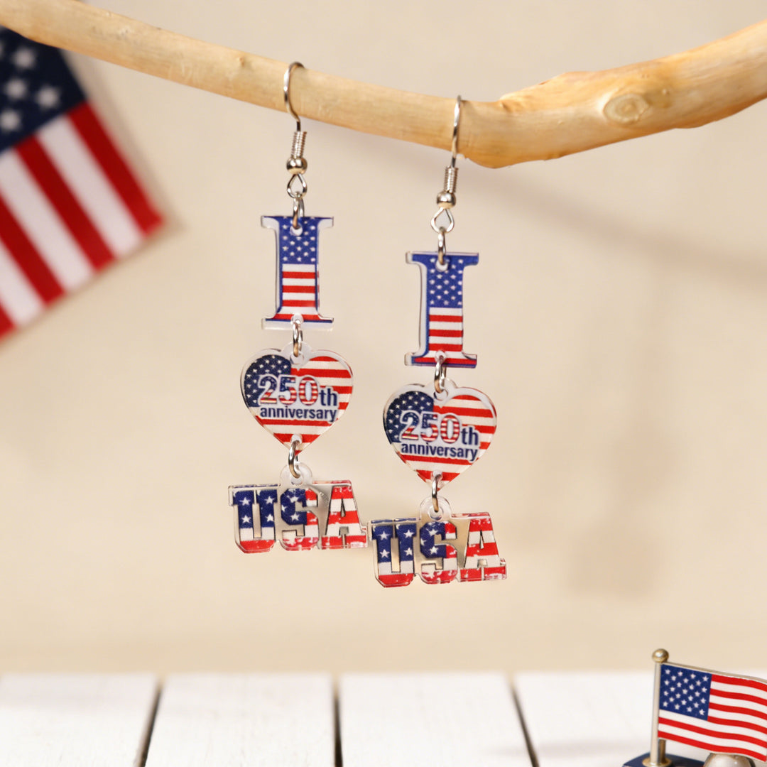 Women's nan patriotic bow dangle acrylic earrings with gold plated hooks and lightweight charm Bowlift