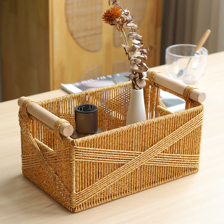 Unisex Functional Storage Basket with Ergonomic Wooden Handles Bowlift