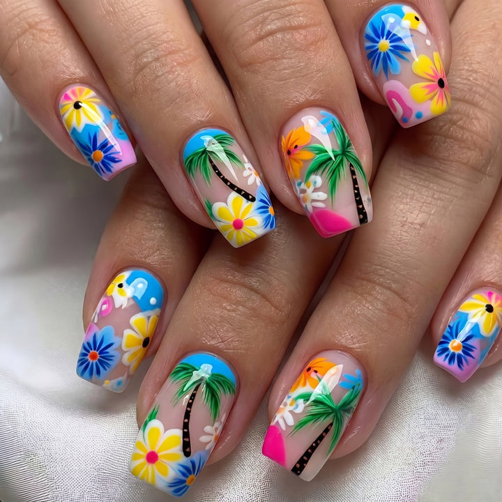 Artificial nails in tropical flower design Bowlift