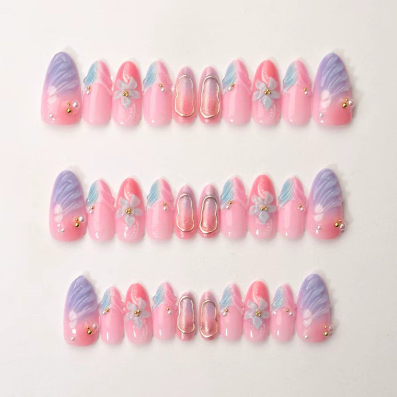 Artificial nails with flower pattern and glamorous accents Bowlift