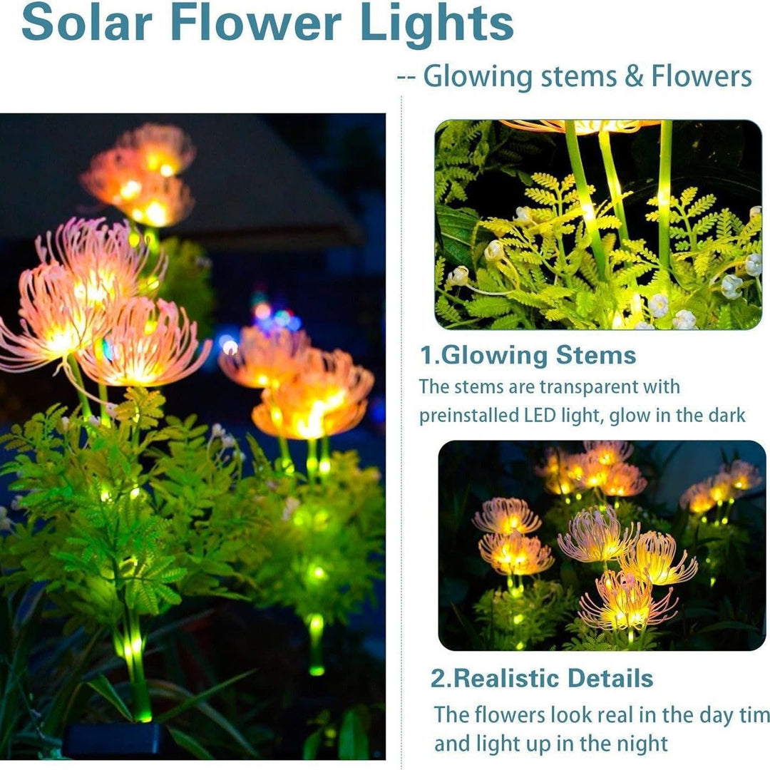 Illuminated Floral Stake Cluster With Integrated Solar LED Stems Bowlift